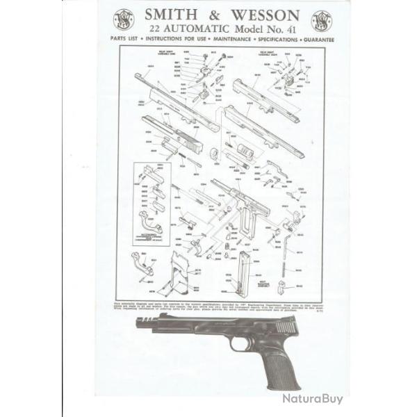 notice SMITH WESSON modele 41 (envoi par mail) - VENDU PAR JEPERCUTE (m2686)