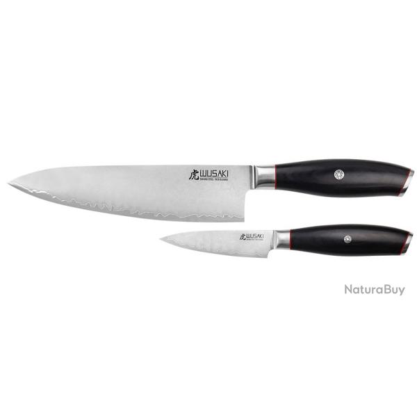 Wusaki Coffret - S�rie San Mai 10Cr15 - Chef 200mm - Office 90mm - Manche Pakkawood