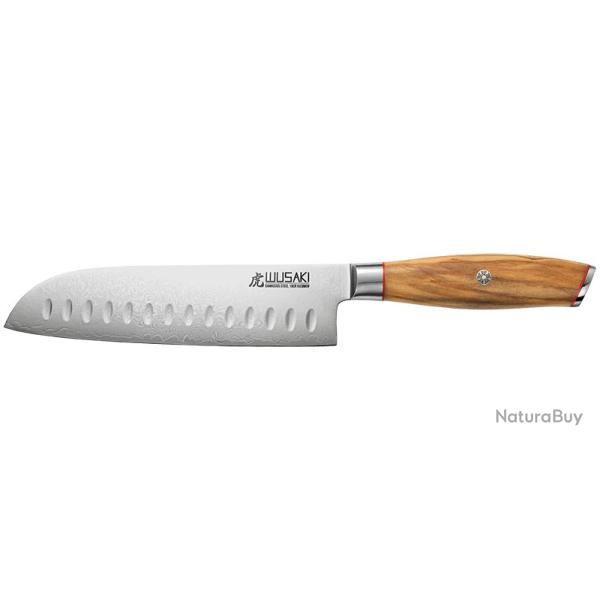 Wusaki Couteau Santoku - S�rie Damas 10Cr - Lame 170mm - Manche Olivier