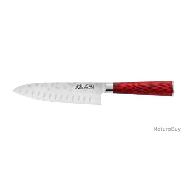Wusaki Couteau Santoku - S�rie pakka - Lame alv�ol�e 170mm - Manche pakka