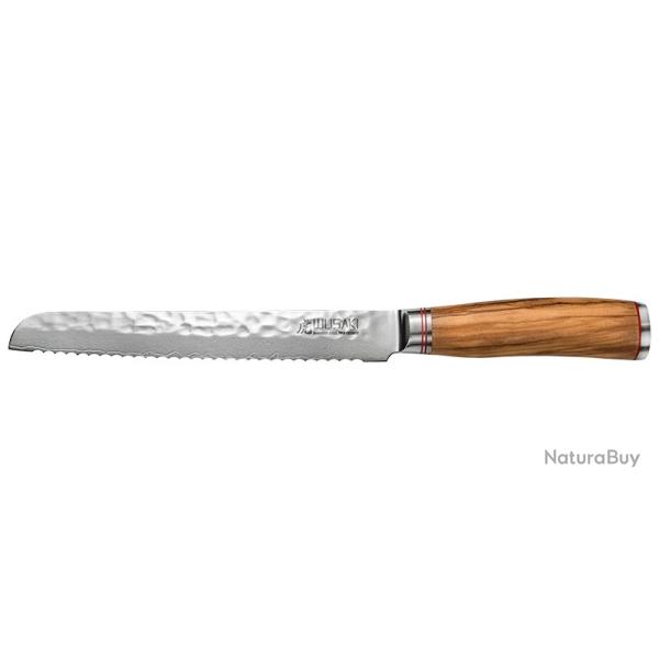 Wusaki Couteau � pain - S�rie damas - Lame 200mm - Manche Olivier