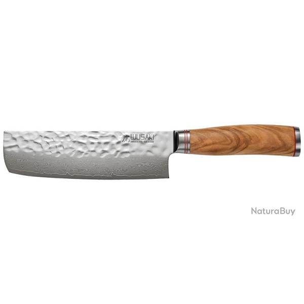 Wusaki Couteau nakiri - S�rie damas - Lame 170mm - Manche Olivier