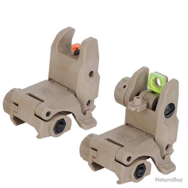 Hausse et guidon Tan en fibre optique rabattable type AR15 avec platine amovible pour rail picatinny