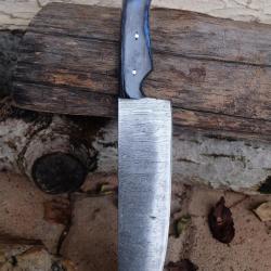 Couteau De Cuisine Style Japonais Lame Acier Damas 256 Couches Manche Bois Fabric Artisanale