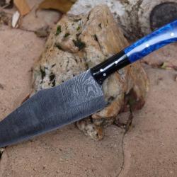 Couteau de Cuisine Style Japonais Kiritsuke Lame Acier Damas 256 Couches Manche R&eacute;sine F Artisanale