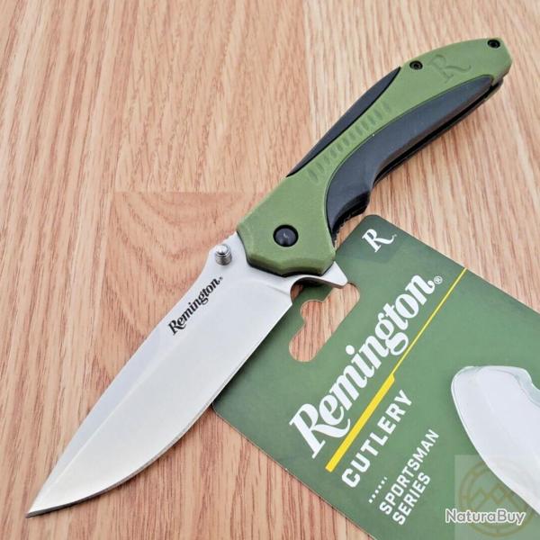 Couteau de Chasse Remington Sportsman Linerlock Manche Black/Green Polymer Lame Acier 8Cr13MoV Clip