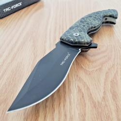 Couteau Ouvert Assist&eacute;e Tac-Force Pr&eacute;dator Lame Acier 3Cr13 Manche ABS Peau Serpent Linerlock Clip