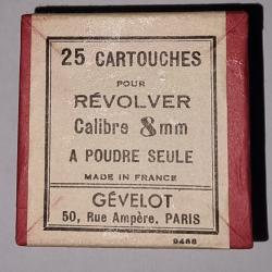 Boite de 25 cartouches revolver (1892) 8 mm &agrave; poudre seule Gevelot
