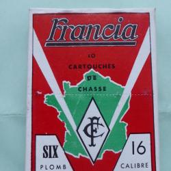REF 19 - BO&Icirc;TE CARTOUCHES CHASSE ANCIENNE CARTON - Marque FRANCIA -  CAL 16  - plomb n&deg; 6