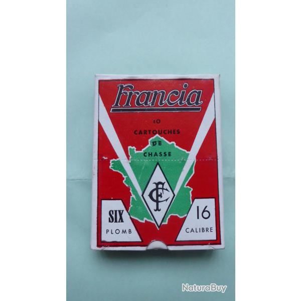 REF 19 - BO�TE CARTOUCHES CHASSE ANCIENNE CARTON - Marque FRANCIA -  CAL 16  - plomb n� 6