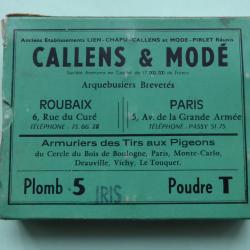 REF 30 - BO&Icirc;TE CARTOUCHES CHASSE ANCIENNE CARTON - Marque CALLENS & MODE -  CAL 12  - plomb n&deg; 5
