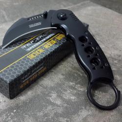 Couteau Griffe Tac-Force Karambit Ouvert Assist&eacute;e Lame Acier 3Cr13 Black Manche Alu Linerlock