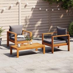 Salon de jardin avec coussins 3 pcs bois massif d'acacia