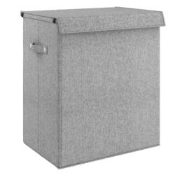 Panier linge pliable tissu faux lin gris 51x34,5x59 cm 2 compartiments