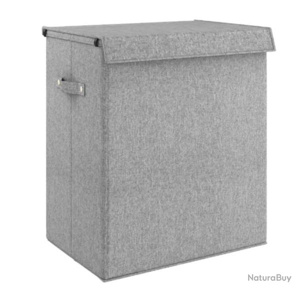Panier linge pliable tissu faux lin gris 51x34,5x59 cm 2 compartiments