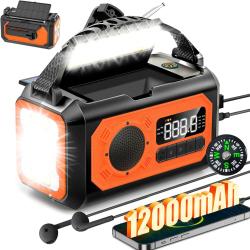 Radio Urgence 2 Panneaux Solaires Batterie 12000mAh Manivelle Alarme SOS Radio AM/FM Boussole