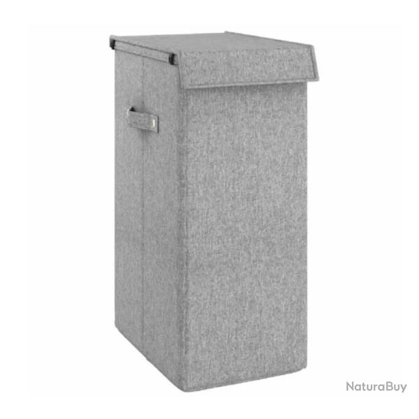Panier linge pliable tissu faux lin gris 26x34,5x59,5 cm avec couvercle