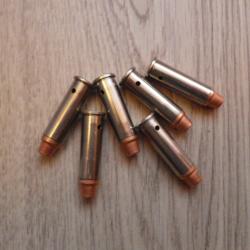 Six Cartouches  calibre 38 SPL   ( neutralis&eacute;es, douilles nickel&eacute;es, ogives SWC cuivr&eacute;es )