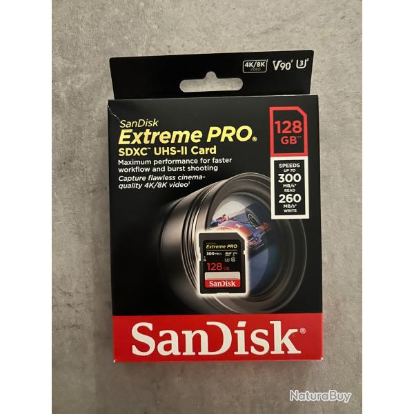 Carte sd sandisk 128gb extreme pro 300m/s