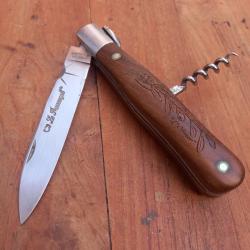 Joli Couteau LE PROVEN&Ccedil;AL CR&Eacute;ATION G.JULIEN Manche en Olivier Grav&eacute; avec Tire Bouchon