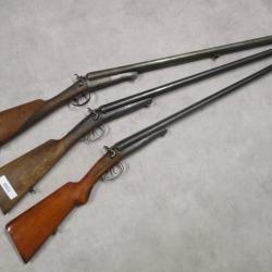 Lot de 3 Fusils HUSQVARNA mod&egrave;le 1877, Cal 12 &agrave; chiens, &agrave; 1 euro sans prix de r&eacute;serve!!!