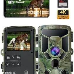 Camera Chasse connect&eacute;e Telephone,D&eacute;tection de Mouvement,Vision Nocturne Carte et 32 Go