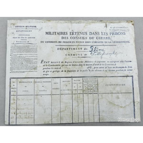 Document administratif militaire ancien - 1839 - Conseils de guerre - Rh�ne (Villefranche)
