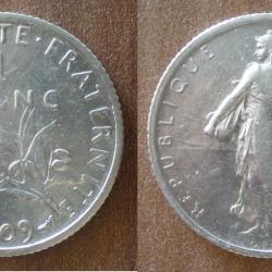 France 1 Franc 1909 Semeuse par Roty Piece Argent Francs