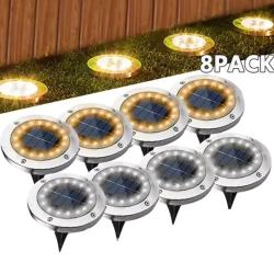 Lot de 8 Spots enterr&eacute; solaire pour jardin Lumi&egrave;re Chaude ou Blanche au Choix