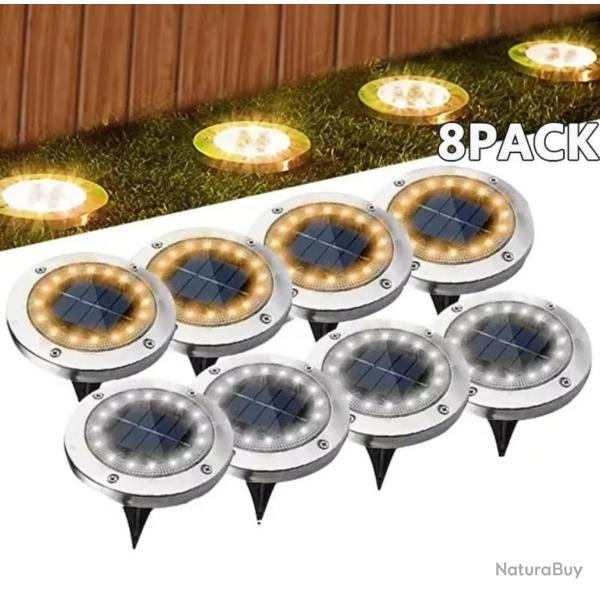 Lot de 8 Spots enterr� solaire pour jardin Lumi�re Chaude ou Blanche au Choix