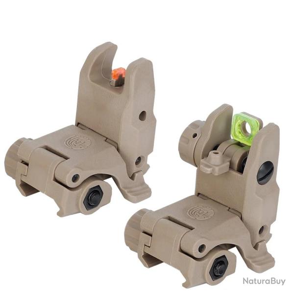 Hausse et guidon Tan en fibre optique rabattable type AR15 avec platine amovible pour rail picatinny