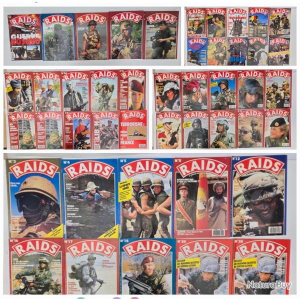 Lot de 45 magazines et albums Raids couvrant 1986 jusque 1999