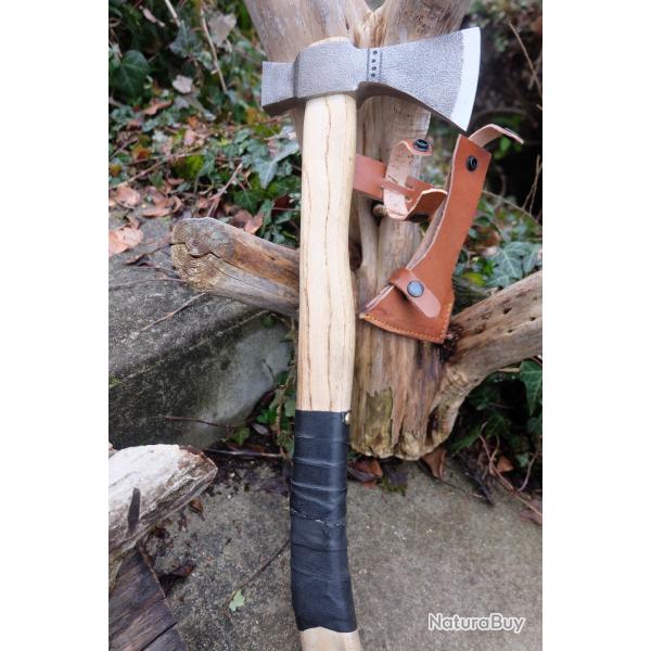 Belle Hache Tomahawk Style Am�rindien Lame Acier Carbone 1055 Manche Bois Etui Cuir Fab Artisanale