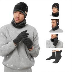 Bonnet, cache cou, cache oreilles, paire de gants tactilles, paire de chaussettes - 5 en 1