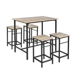 Ensemble Table et 4 Tabourets Bois M&eacute;tal Jardin Terrasse Pelouse LIVRAISON OFFERTE