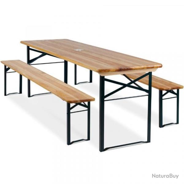 Ensemble Table + 2 Bancs Jardin en Bois Pliable 170 x 46 x 75 cm Bois et M�tal LIVRAISON OFFERTE