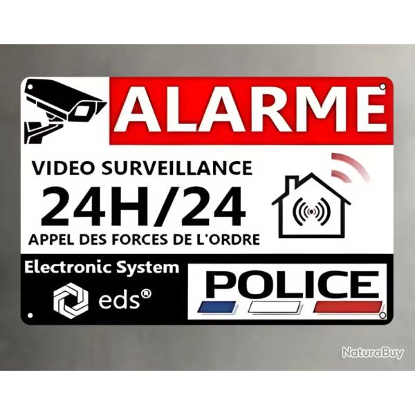 Plaque ALARM M�tallique dissuasive, s�curit� 20 x30 cm