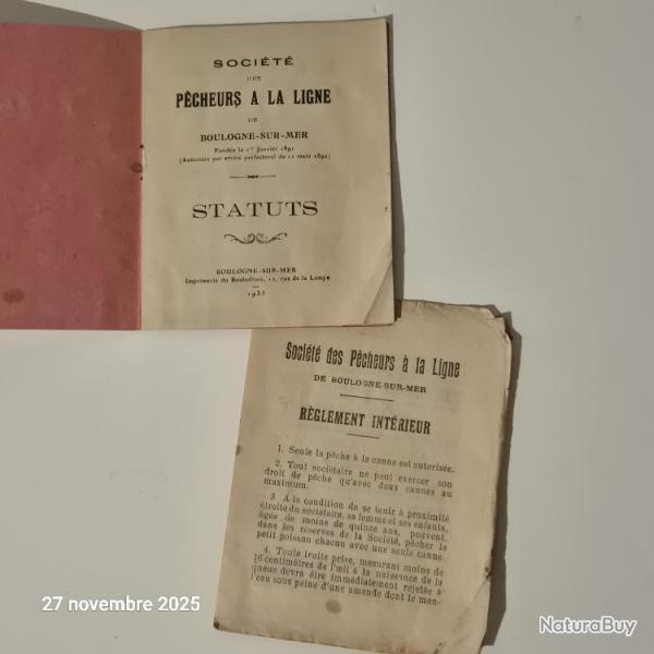 Permis de p�che de 1933, Boulogne sur Mer, les statuts et le r�glements int�rieur