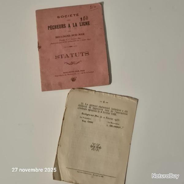 Permis de p�che de 1933, Boulogne sur Mer, les statuts et le r�glement int�rieur