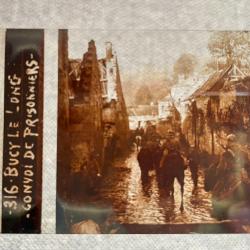 Ancienne plaque st&eacute;r&eacute;oscopique en verre WW1 Bucy le Long convoi de prisonniers