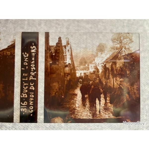 Ancienne plaque st�r�oscopique en verre WW1 Bucy le Long convoi de prisonniers
