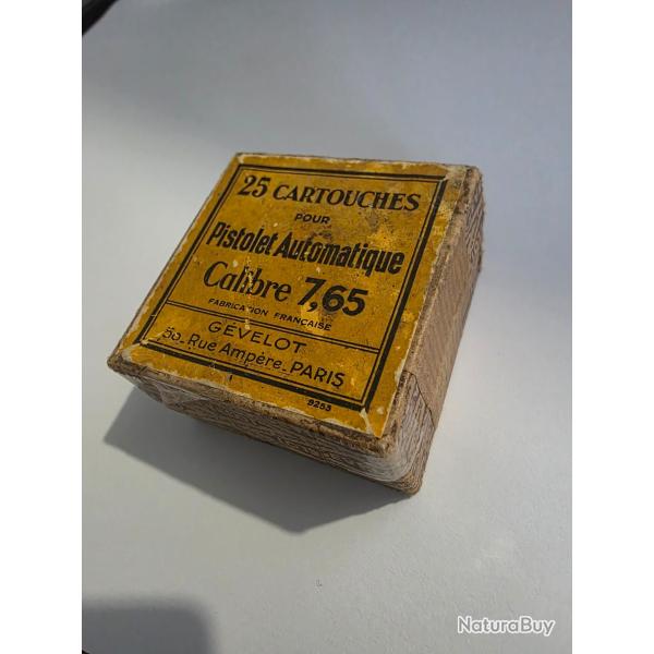 Boite vide d'origine GEVELOT 25 cartouches 7.65 (32 ACP) boite r�f: 9253