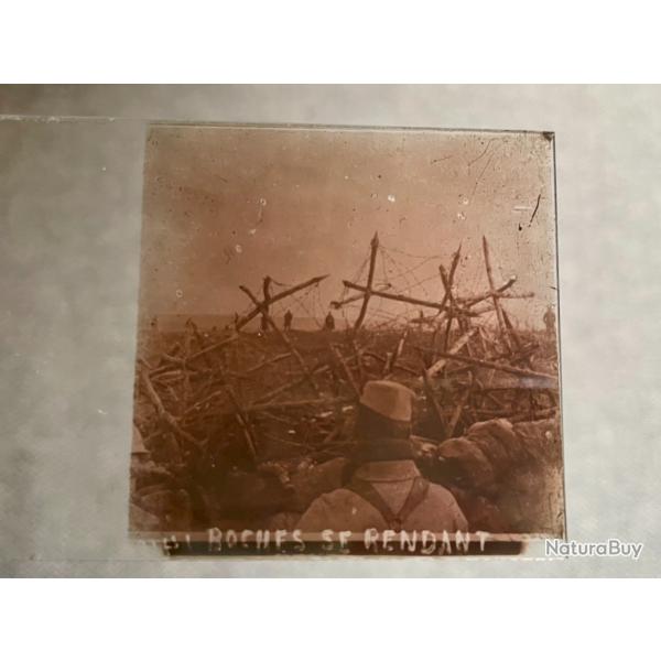 Ancienne plaque st�r�o en verre WW1 Champagne 1915  Boches se rendant