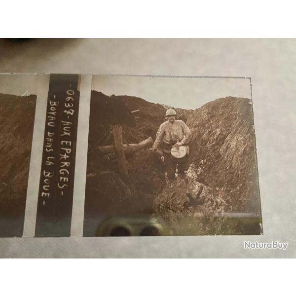 Ancienne plaque st�r�o en verre WW1 Aux Eparges boyau dans la boue