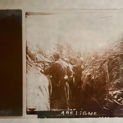 Ancienne plaque st&eacute;r&eacute;o en verre WW1 Apr&egrave;s la Marnes 1re ligne tranch&eacute;e