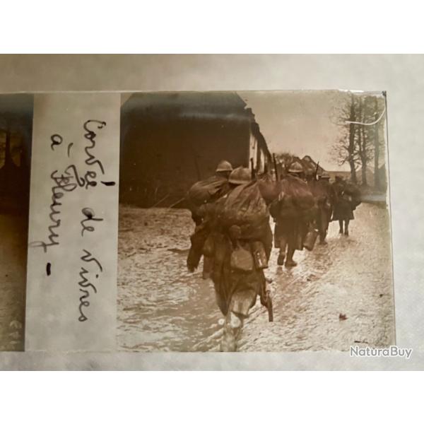 Ancienne plaque st�r�o en verre WW1 Corv�e de vivres � Fleury