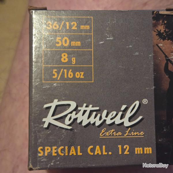25 munitions  ROTTWEIL Extra Line calibre 12 mm longueur 50 mm plomb n� 9  boite compl�te