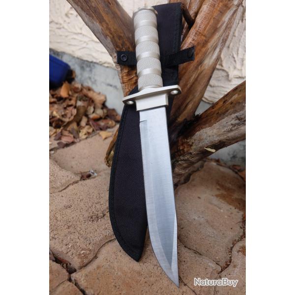 Couteau de Survie Style Aitor Bucanero Lame Acier Inox Manche Aluminium Etui Nylon 000