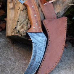 Couteau Karambit Lame Acier Damas 256 Couches Manche Bois Etui Cuir Fabr Artisanale