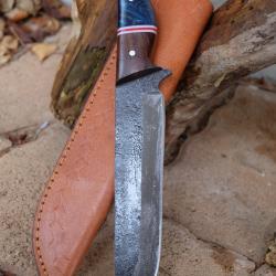 Mini Katana Lame Tanto Modifi&eacute; Acier Carbone 1075 Etui Cuir Manche Bois/R&eacute;sine Fabricat Artisanale